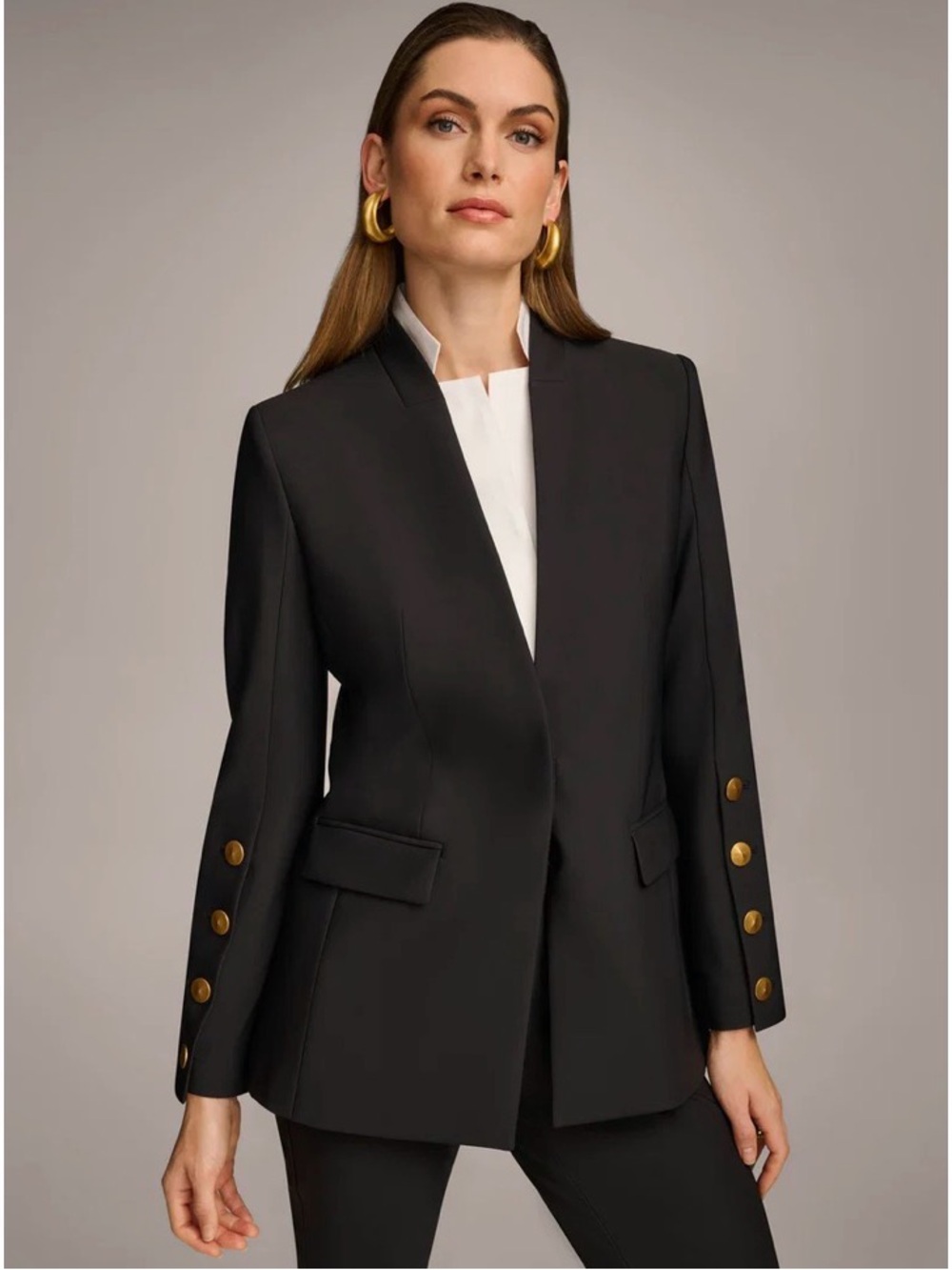 Donna Karan Black Blazer with Gold Button details sz 16
